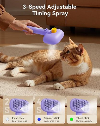ROJECO 3-in-1 Pet Steam Brush for Cats&amp;Dogs - Detangling Comb with Adjustable Mist, Handheld Deshedding Grooming Tool for Long/Short Hair, Massage Brush &amp; Shedding Control Gift,Cordless,Purple