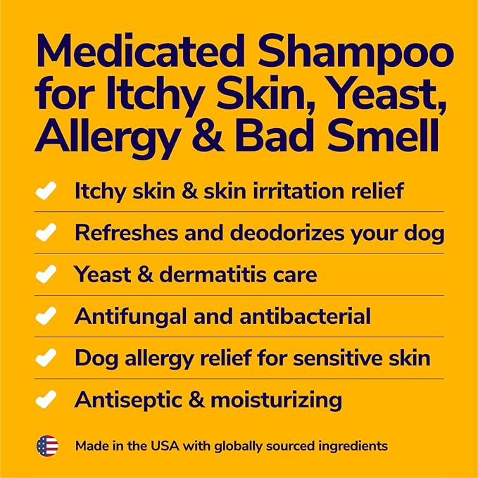 Medicated Dog Shampoo for Itchy Skin Relief - Yeast Infection Treatment for Dogs &amp; Dog Allergy Relief Hot Spot Treatment - Hydrocortisone Antifungal Shampoo (16 oz)