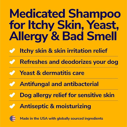 Medicated Dog Shampoo for Itchy Skin Relief - Yeast Infection Treatment for Dogs &amp; Dog Allergy Relief Hot Spot Treatment - Hydrocortisone Antifungal Shampoo (16 oz)