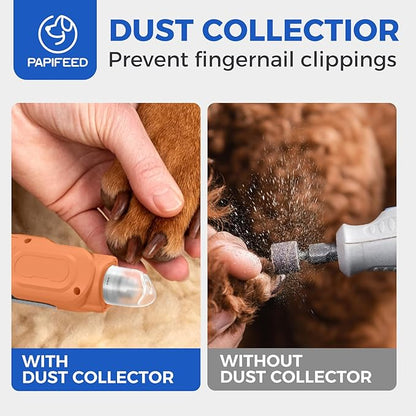 PAPIFEED High Torque Dog Nail Grinder Quiet - 6-Speed Adjustable Pet Nail Trimmer with 2 LED Lights &amp; Dust-Proof Cover, Powerful Motor for Large/Medium/Small Dogs &amp; Cats, Rechargeable - Orange