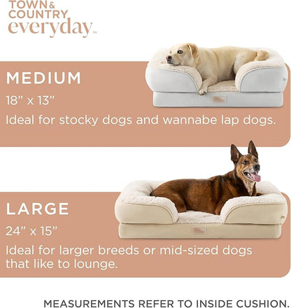 TOWN &amp; COUNTRY EVERYDAY CuddleTown Comfy Solid Bolster Sofa Pet Bed, Supportive &amp; Calming Egg Crate Foam, Non-Slip Bottom, Machine Washable Cover, Warm Taupe, Medium 28"x23"x8"