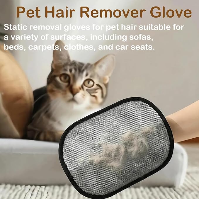 Pet Hair Remover Glove for Cats &amp; Dogs, Electrostatic Pet Hair Removal Gloves, 2PC Upgrade Reusable Pet Hair Remover Glove, for Furniture, Carpet, Car Seat, Pet Grooming