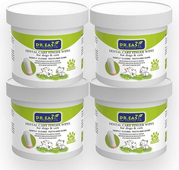 DR.EASY Breath Freshener Dental Finger Wipes 320ct for Dog &amp; Cat, Help Wipe Away Plaque &amp;Tartar, No Added Harsh Chemicals No Brush Formula