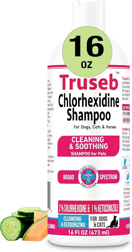 Truseb Topical Ketoconazole and Chlorhexidine Shampoo for Dogs, Cats, and Horses with Aloe - 16 oz (Ketoconazole &amp; Chlorhexidine Shampoo, 16 oz)