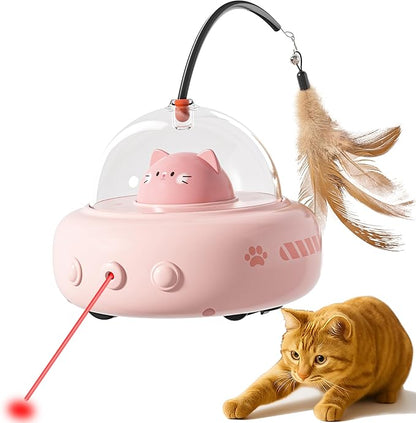 hooroor 2-in-1 UFO Laser Cat Toy – Automatic Motion with Feather, Rechargeable Smart Sensor Interactive Toy for Indoor Cats &amp; Dogs, Fun Exercise &amp; Play, Perfect Pet Gift