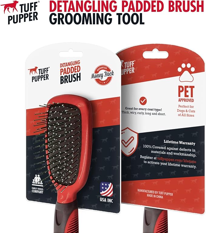 Tuff Pupper Stainless Steel Pin Brush for Long or Short Hair Pets - Detangling &amp; Dematting Undercoat Brush for Dogs, Cats, and All Pets