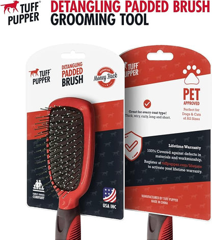 Tuff Pupper Stainless Steel Pin Brush for Long or Short Hair Pets - Detangling &amp; Dematting Undercoat Brush for Dogs, Cats, and All Pets