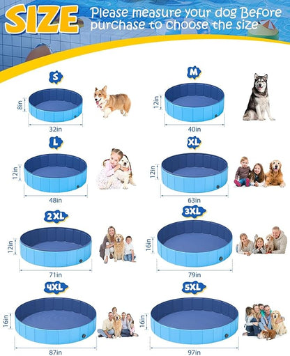 YSJILIDE Foldable Dog Pool, Portable PVC Dog Pet Swimming Pool, Collapsible Plastic Dog Bath for for Large Medium Small Dogs &amp; Kids (XXXXL-97 Blue)