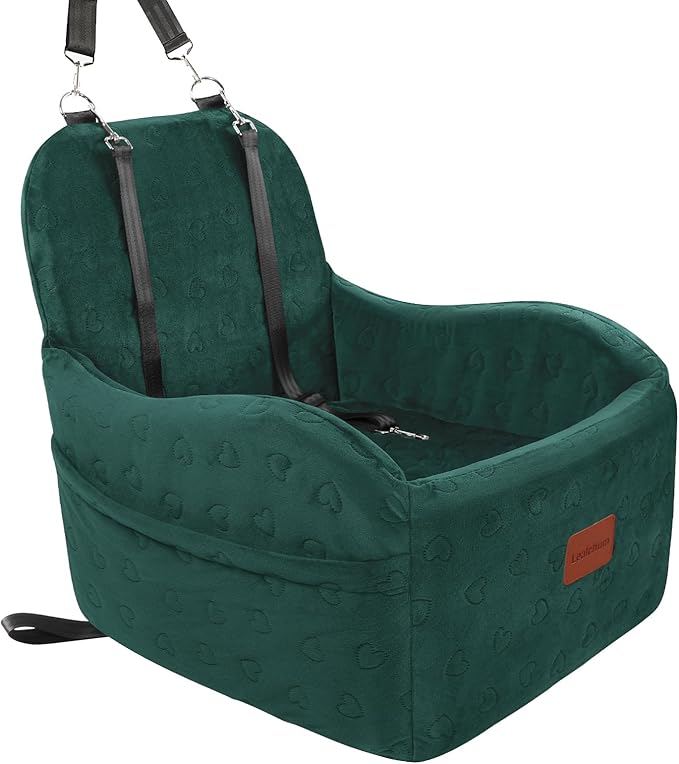 Dog Booster Car Seat for Small/Medium Dogs,6in Elevated Cushion,Fully Detachable and Washable,2 Storage Pockets &amp; 3 Straps,Fits in Front/Back Seat,Easy to Install (Green,Medium)