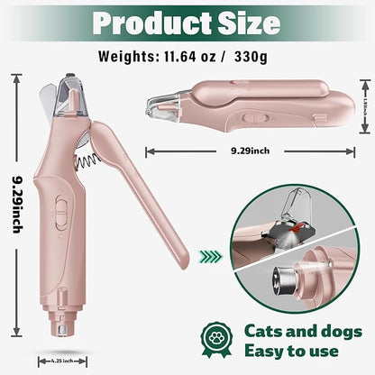 Dog Nail Clippers &amp; Cat Nail Clipper with Catcher, 2 in 1 Dog Nail Trimmers &amp; Grinder with Light for Large Small Dogs Cats,Silent Groom Pro Claw Trimmer, Rechargeable Dogs Nails Grinder Quiet