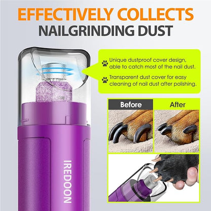 Dog Nail Grinder Upgraded - Professional 3-Speed Super Quiet and Low Vibration Electric Pet Nail Grinder with 4 LED Lights - Painless Paws Grooming &amp; Smoothing for Small to Large Dogs (Purple)