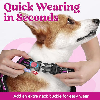 rabbitgoo Dog Harness Medium Sized, No Pull Dog Vest with 3 Buckles, Adjustable Soft Padded Pet Harness with Easy Control Handle and Reflective Strips, Purple, M