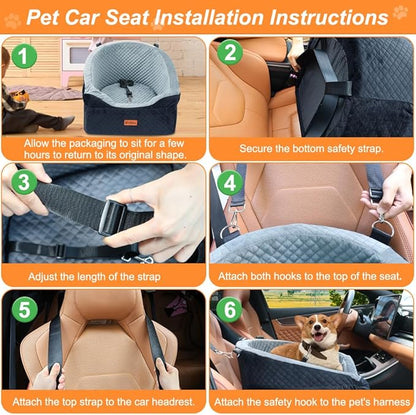 Vivifying Dog Car Seat for Small &amp; Medium Dogs, Detachable &amp; Washable Booster Seat for Pets Up to 30lbs, Travel Bed with Storage Pockets and Safety Belt – Gray&amp;Black