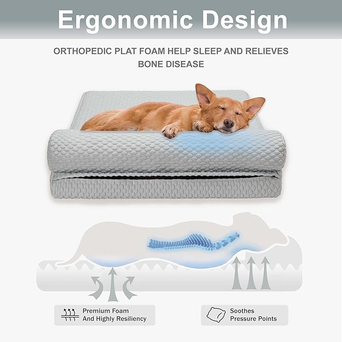 Tinaco Orthopedic Cooling Bed for Large Dogs &amp; Cats - Removable, Washable Cover (White/Grey, Large)