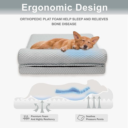 Tinaco Orthopedic Cooling Bed for Large Dogs &amp; Cats, Removable Washable Cover (X-Large, White/Grey)