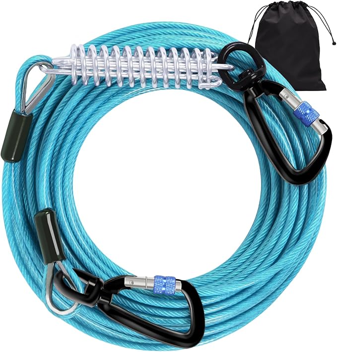 Snagle Paw Dog Leads for Yard 50FT-1000LBS Break Strength,Heavy Duty Tie Out Cable for Dogs with Swivel Lockable Hook &amp; Spring,Chew Proof Dog Chain for Outside,Dog Run Cable for Medium Large Dogs
