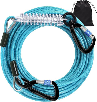 Snagle Paw Dog Tie Out Cable 30FT-1000LBS Break Strength,Heavy Duty Dog Leads for Yard with Shock Absorbing Spring &amp; Swivel Hook,Long Leash Cable for Outdoor Tethering,Dog Line for Small Large Dogs