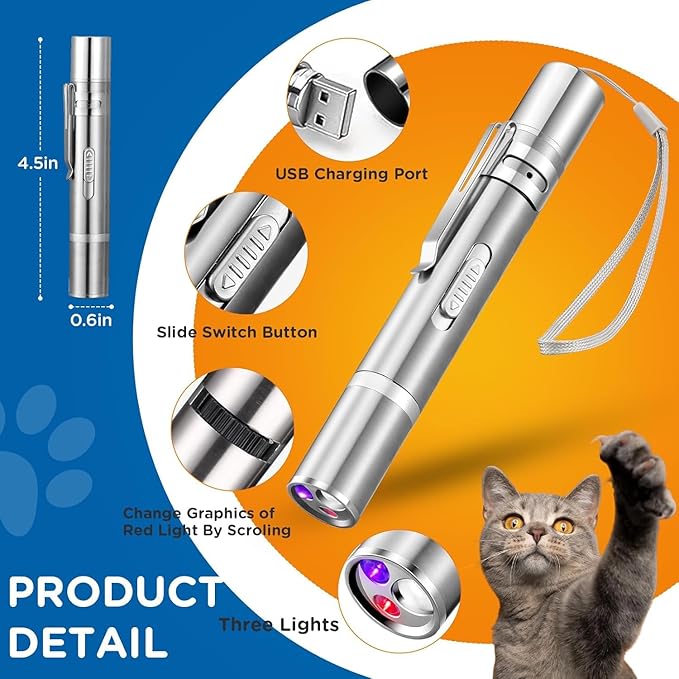 Cat Laser Toy,3-in-1Interactive Cat Toys Automatic Cat Toy with 360° Random Laser &amp; Interactive Feather - 5 Laser PatternsUSB Rechargeable Motion Activated Moving - Fun Toys for Indoor Cats &amp; Kittens