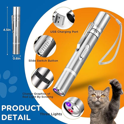 Cat Laser Toy,3-in-1Interactive Cat Toys Automatic Cat Toy with 360° Random Laser &amp; Interactive Feather - 5 Laser PatternsUSB Rechargeable Motion Activated Moving - Fun Toys for Indoor Cats &amp; Kittens
