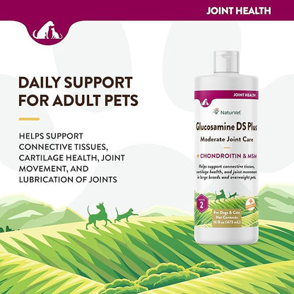 NaturVet Glucosamine DS Plus Hip &amp; Joint Support Liquid Pet Supplement – Level 2 Moderate Care for Dogs &amp; Cats – Includes Glucosamine, MSM, Chondroitin – 16 Oz