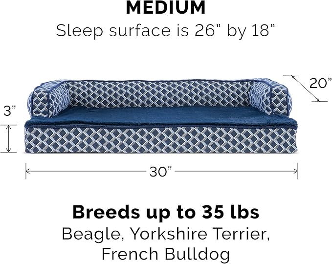 Furhaven Memory Foam Dog Bed for Medium/Small Dogs w/ Removable Bolsters &amp; Washable Cover, For Dogs Up to 35 lbs - Plush &amp; Woven Decor Comfy Couch Sofa - Diamond Blue, Medium