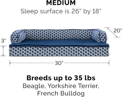 Furhaven Memory Foam Dog Bed for Medium/Small Dogs w/ Removable Bolsters &amp; Washable Cover, For Dogs Up to 35 lbs - Plush &amp; Woven Decor Comfy Couch Sofa - Diamond Blue, Medium
