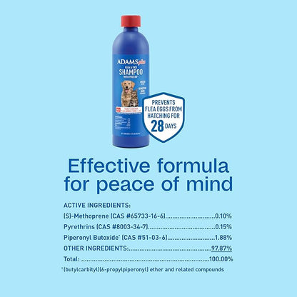 Adams Plus Flea &amp; Tick Shampoo with Precor for Cats, Kittens, Dogs &amp; Puppies Over 12 Weeks Of Age Sensitive Skin Flea Treatment | Kills Adult Fleas, Flea Eggs, Ticks, and Lice| 12 Ounces