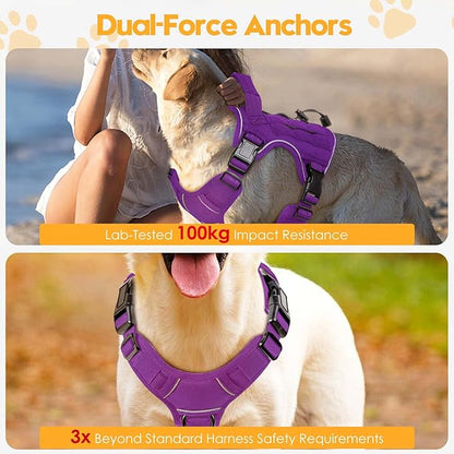 Heavy-Duty Tactical Dog Harness for Large Dogs, No Pull Adjustable Reflective Pet Vest with Molle System, K9 Military-Grade Control for Service Training, Outdoor &amp; 10+ Breeds, Purple, Small