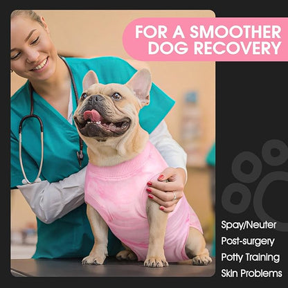 FUAMEY Recovery Suit for Dogs After Surgery,Soft Breathable Dog Bodysuit E-Collar &amp; Cone Alternative Surgical Suit,Male Female Dog Neuter Spay Suits Anti Licking Wounds Onesie Pink Tie Dye XL