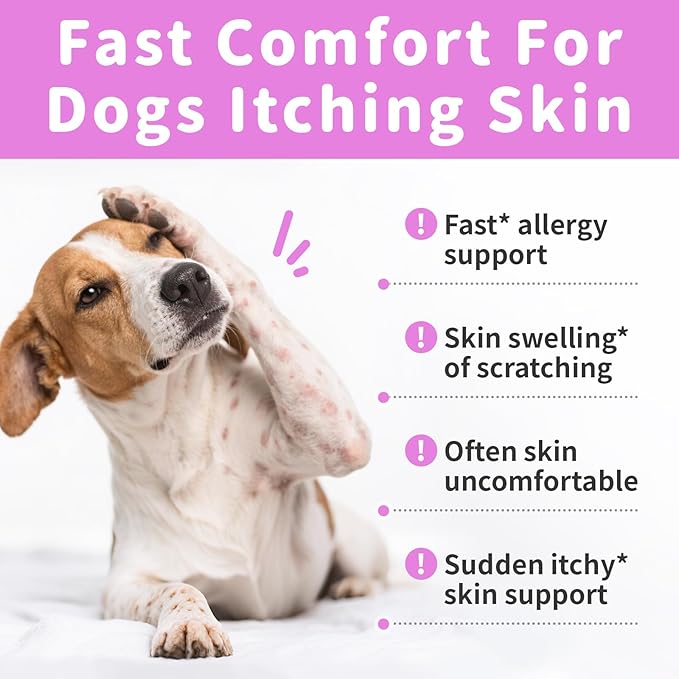 Itch Relief for Dogs - Turmeric Supplements for Itching Skin Comfort &amp; Coat Health &amp; Seasonal Allergy Care, Immune Support Supplement with Omega-3 Fish Oil, Biotin - Chicken Flavor - 90 Count