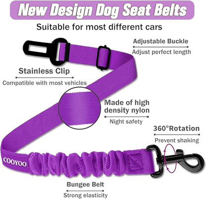 COOYOO Dog Seat Belt,Retractable Dog Car Harness Seat Belt for Car Adjustable Nylon Pet Safety Seat Belts Heavy Duty &amp; Elastic Bungee Buffer