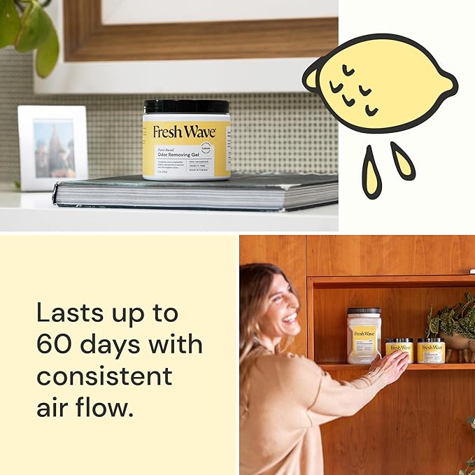 Fresh Wave Lemon Odor Removing Gel, 15 oz., Pack of 2 - Safer Odor Absorbers for Home, Natural Plant-Based Odor Eliminator, Every 15 oz. lasts 30-60 Days, For Cooking, Trash &amp; Pets