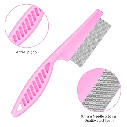 Cat &amp; Dog Grooming Set - Fine Tooth Comb For Grooming And Removing Dandruff Flakes Remove Float Hair Tear Marks (pink)