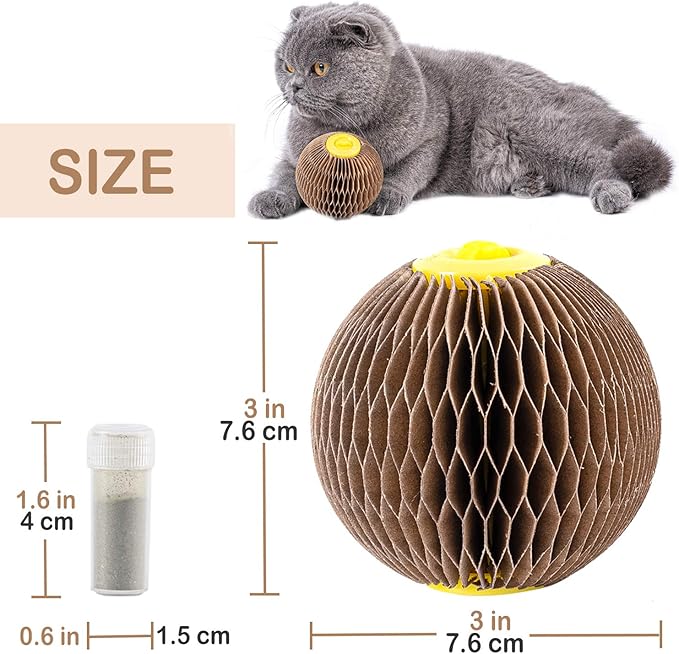 AREIIA Catnip Ball Toy for Cats Catnip Refillable Scratcher Ball Kitty&