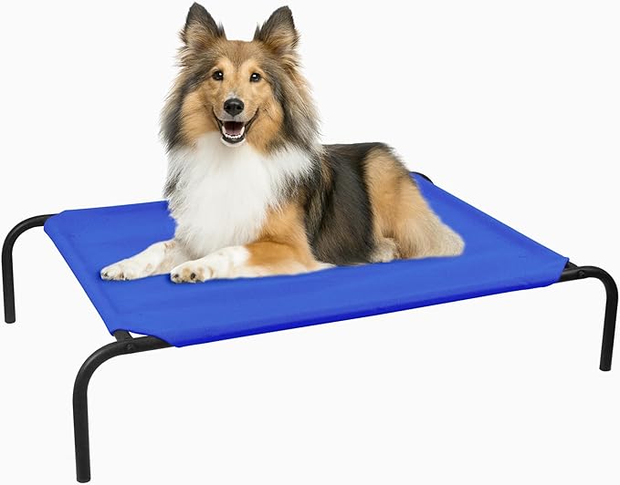 PHYEX Elevated Dog Bed for Medium Dogs, Dog Cot Bed with Sturdy Steel Frame for Indoor &amp; Outdoor Use, Non Slip, Easy to Clean, 43.5 Inches, Blue