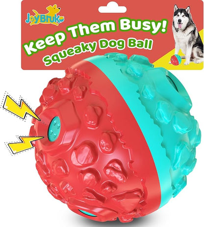 Dog Ball for Aggressive Chewers - Interactive Dog Toy Balls Fun Squeaky Sound to Keep Them Busy, Durable for Small Medium Large Breeds, Rubber Pet Chew Toys, As Seen on TV, Blue &amp; Red