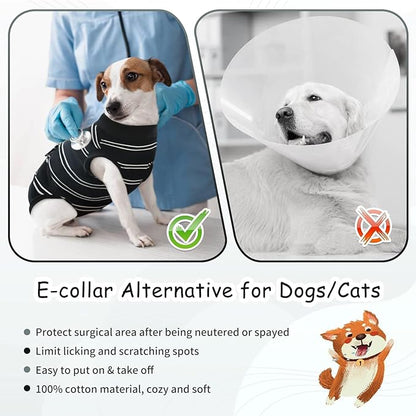 Kuoser Dog Surgery Recovery Suit for Female Male Dogs, Stripes Spay Neuter Anti-Licking Dog Onesie, Surgical Suit Snugly Pet Post Surgery Vest Bodysuit for Abdominal Wounds Skin Disease, Black S