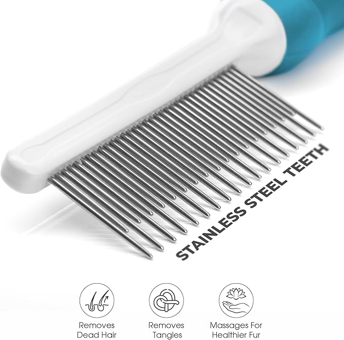 Poodle Grooming Comb - Metal Dematting Comb with Long &amp; Short Stainless Steel Teeth for Removing Matted Hair &amp; Knots, Safe and Gentle for Dogs &amp; Cats