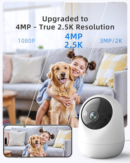 Indoor Camera 5G WiFi Pan &amp; Tilt 2.5K 4MP Compatible up to 256GB SD Card (Not Included) - Security Camera Indoor, Plug-in Puppy/Pet Camera with Speaker/Phone App for Room, Motion Tracking