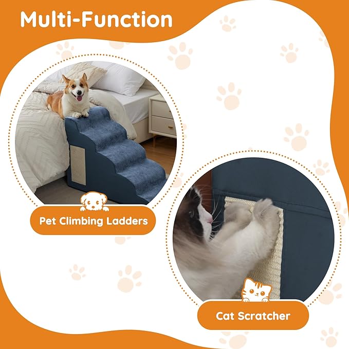 Navy Portable 2-Step Dog &amp; Cat Step for Bed, Couch, Sofa &amp; Chairs - Non-Slip, High Density Foam
