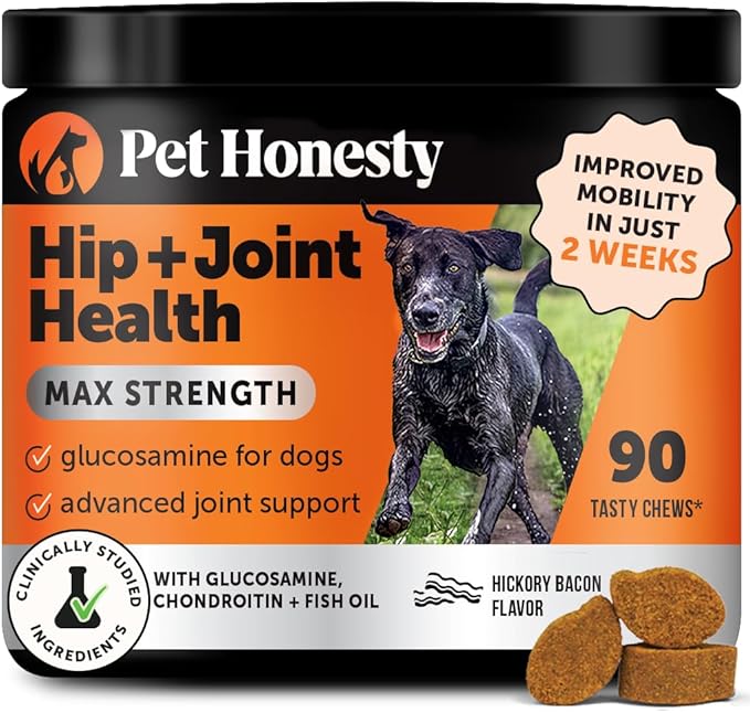 Hip &amp; Joint Health Max Strength - Natural Joint Supplement for Dogs Chews - Glucosamine, Omega-3s, Chondroitin, Green Lipped Mussel - Help Improve Mobility, May Reduce Discomfort (90 ct)