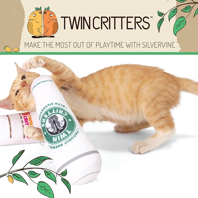 KittiBuzz 2-Pack Organic Silvervine Catnip Substitute Toys for Cats &amp; Kittens | 100% All-Natural Wild Harvested Silvervine | 2 Refillable Coffe Cup Kicker Cat Toys