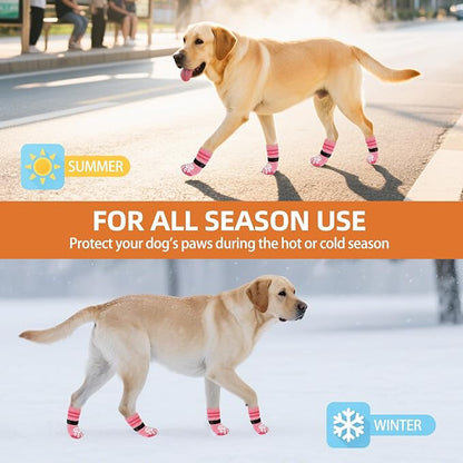 PUPTECK Non-Slip Dog Socks to Prevent Licking Paws, Double Sides Dog Boots &amp; Paw Protectors Booties on Hardwood Floors Hot Pavement with Grippers, for Small Medium Large Senior Dogs, Fuchsia M