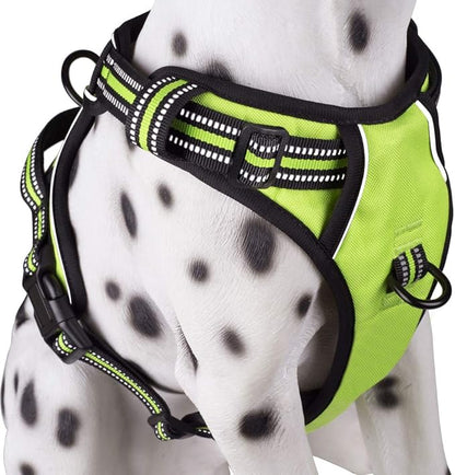 PoyPet No Pull Dog Harness, Reflective Comfortable Vest Harness with Front &amp; Back 2 Leash Attachments and Easy Control Handle Adjustable Soft Padded Pet Vest for Small to Large Dogs (Green,XL)