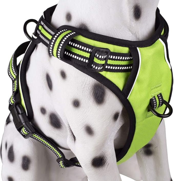 PoyPet No Pull Dog Harness, Reflective Comfortable Vest Harness with Front &amp; Back 2 Leash Attachments and Easy Control Handle Adjustable Soft Padded Pet Vest for Small to Large Dogs (Green,S)