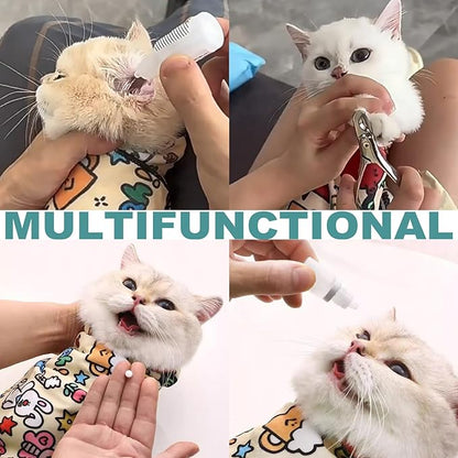 Cat Grooming Wrap, 2pcs [M+L] Cat Restraint Wrap for Nail Clipping, Ear Cleaning, and Teeth Brushing, Self-Adherent, Anti-Bite, Anti-Scratch, Anti Scratch, Pink+Yellow