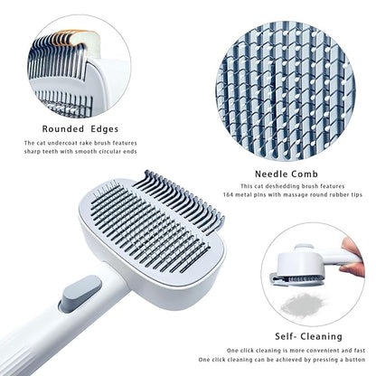 2-in-1 Dog &amp; Cat Grooming Brush – Adjustable Deshedding Comb &amp; One-Touch Clean | Skin-Safe Rake for Mats, Tangles, Shedding | Long/Short Hair Pets