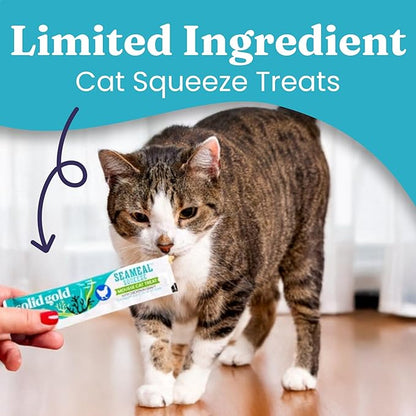 SeaMeal Squeeze Tuna Lickable Cat Treats with Seaweed for Skin &amp; Coat - Wet Cat Treats with Digestive &amp; Immune Health Support - Natural, Holistic, Grain Free (48 Squeezes)