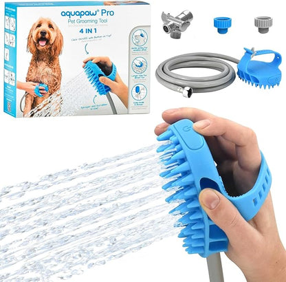 Aquapaw Dog Bath Brush Pro &amp; Dog Shower Attachment - Large Silicone Rubber - Sprayer &amp; Scrubber in One with 8ft Hose Attachment &amp; Shower Wand for Bathing - Pet Bath Supplies