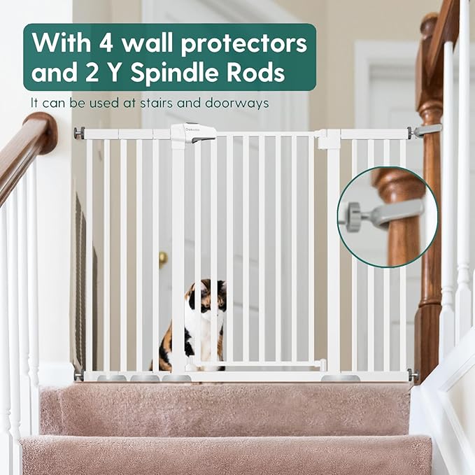 BABELIO 36" Tall Baby Gate, 29-55" Auto Close Pressure Mounted Dog Gate for Doorways &amp; Hallway, Pressguard Basics Easy Walk Thru Pet Gate, Extra Wide Metal Child Gate, White